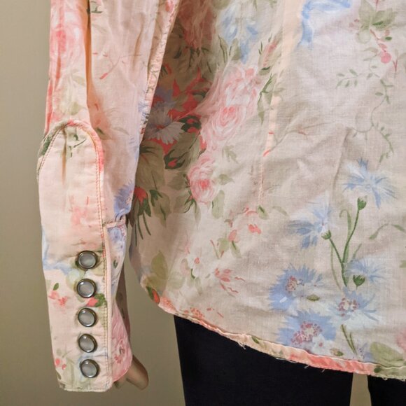 Vintage Lauren Ralph Lauren pink floral pearl snaps shirt, women's large - Picture 6 of 11